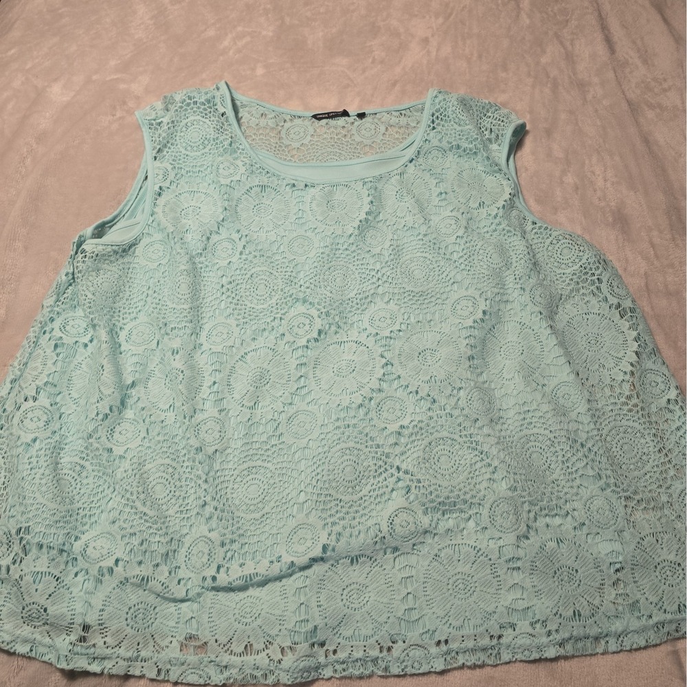 Unique Spectrun Sleeveless Lined Aqua Crochet Lace Top Blouse 3x Turquoise